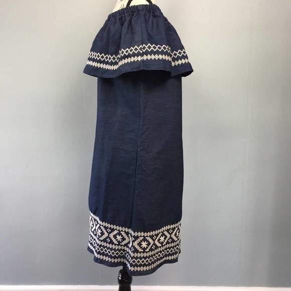 𝅺dressbarn Westport Off the Shoulder Flounce Embroidered Chambray Dress Size S - Picture 5 of 12